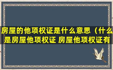 房屋的他项权证是什么意思（什么是房屋他项权证 房屋他项权证有什么用）